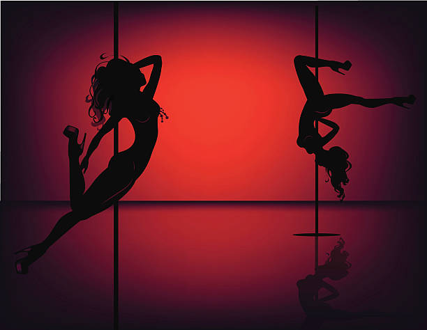 The vector illustration of pole dancers silhouettes.